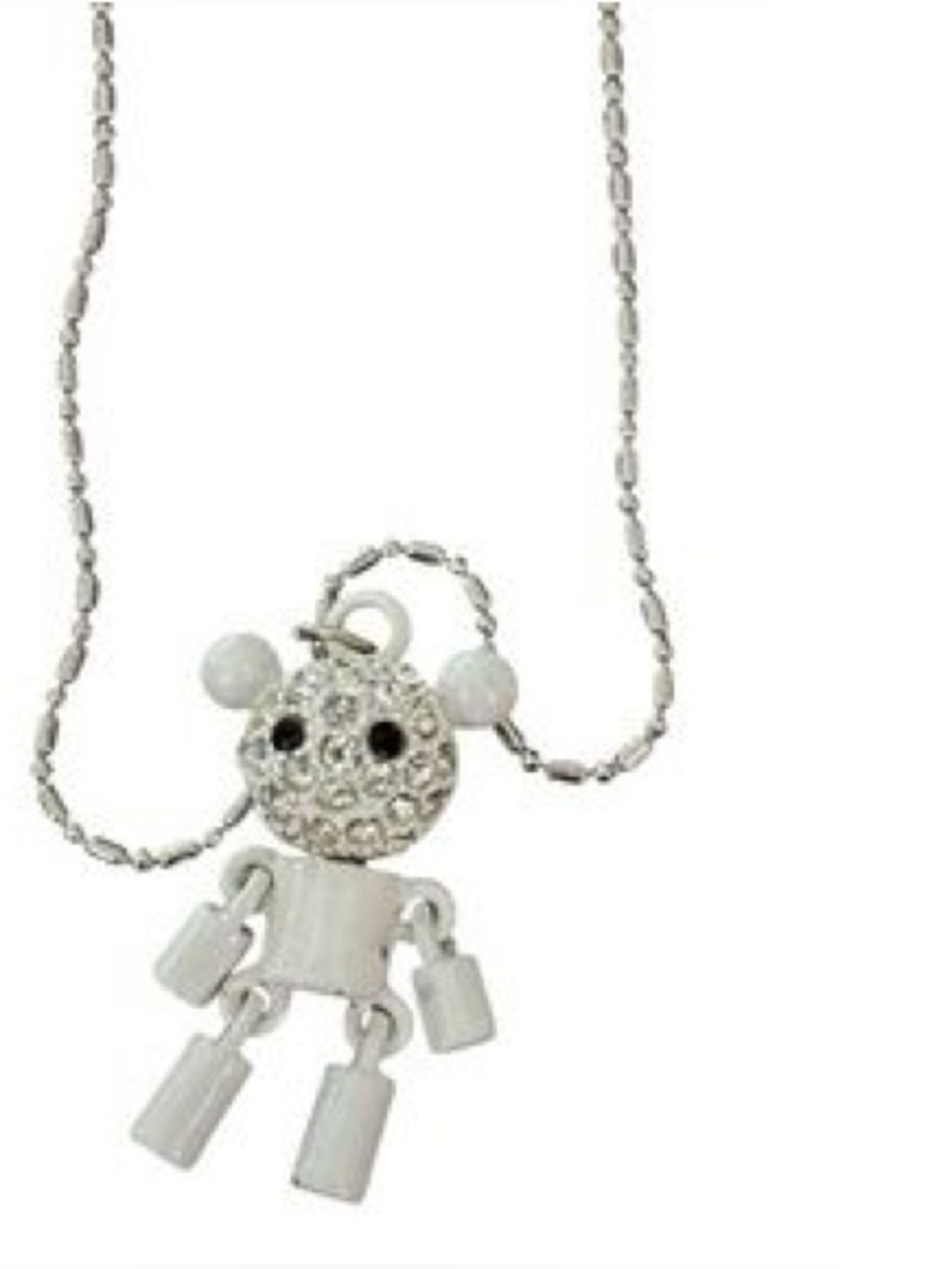 18 KT GP White Lucien Bear Necklace Pendant w/ Necklace Chain Swarovski Crystals